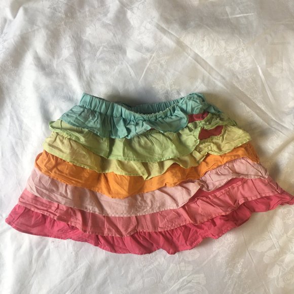Gymboree Layered Ruffle Skirt Girls Size 4T Elastic Waist Pink Rainbow Pastel - Picture 1 of 3